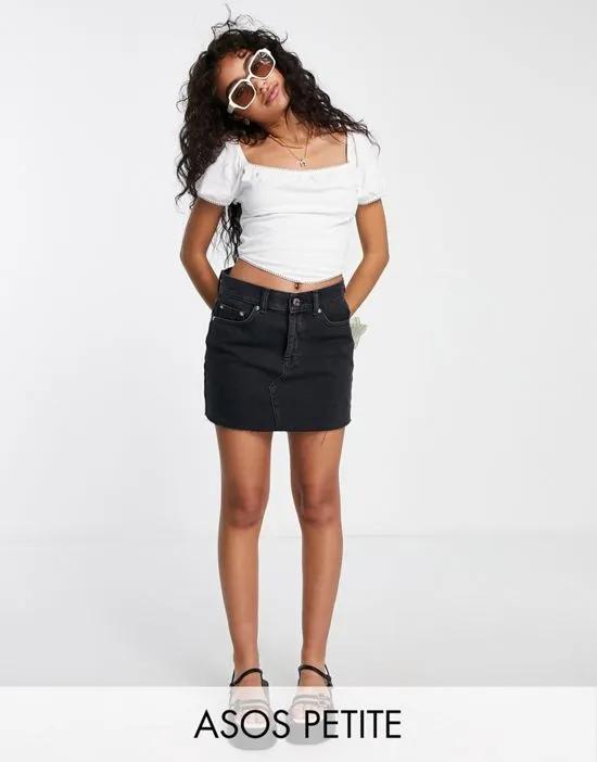 ASOS DESIGN Petite mid rise 'original' denim mini skirt in washed black