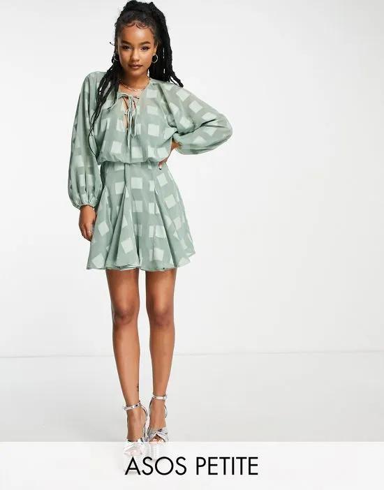 ASOS DESIGN Petite plunge mini dress with flare skirt in sage green