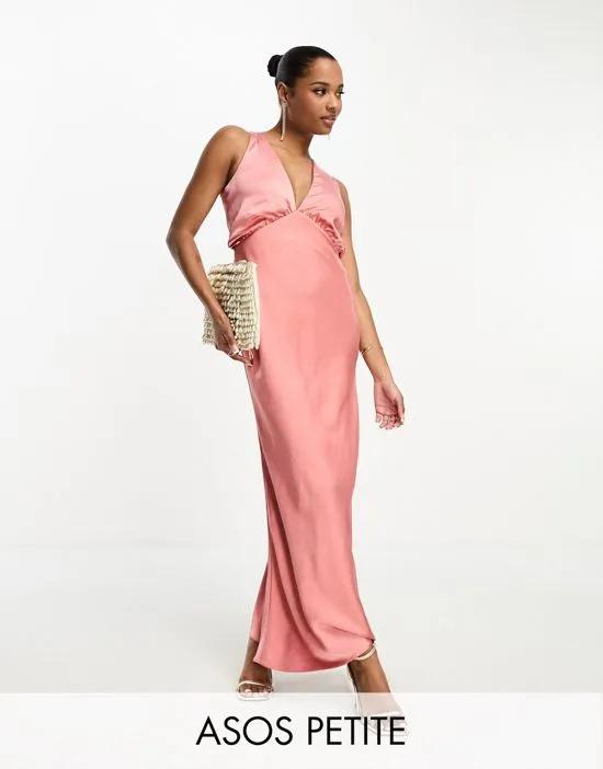 ASOS DESIGN Petite satin plunge slouchy maxi dress in rose pink
