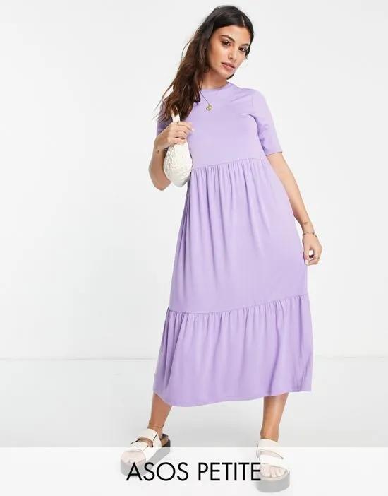 ASOS DESIGN Petite tiered smock t-shirt midi dress in dark lilac