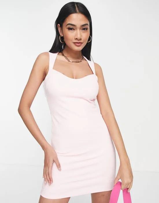 ASOS DESIGN sleeveless wide neck textured mini dress in baby pink