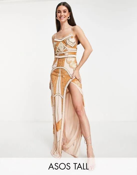 ASOS DESIGN Tall balaeric embellished maxi dress in blush