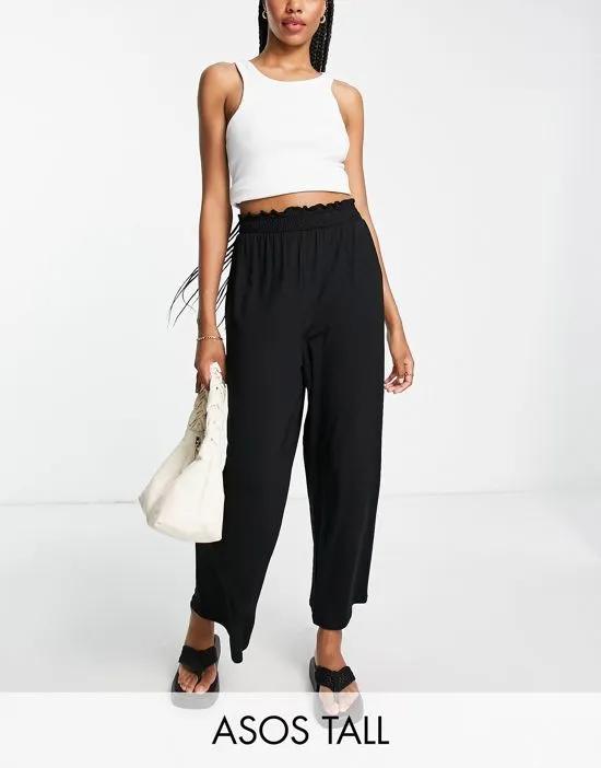 ASOS DESIGN Tall culotte pant with shirred waist in black