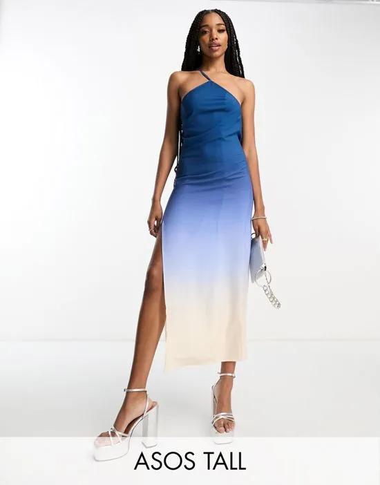 ASOS DESIGN Tall one strap maxi dress in blue ombre print
