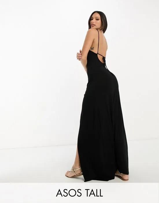ASOS DESIGN Tall strappy maxi dress with twist detail in black