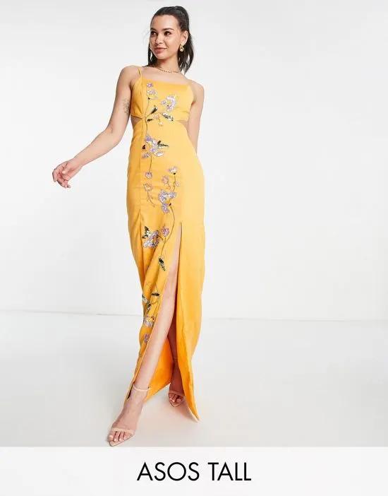 ASOS DESIGN Tall structured maxi dress with stencil floral embellishment