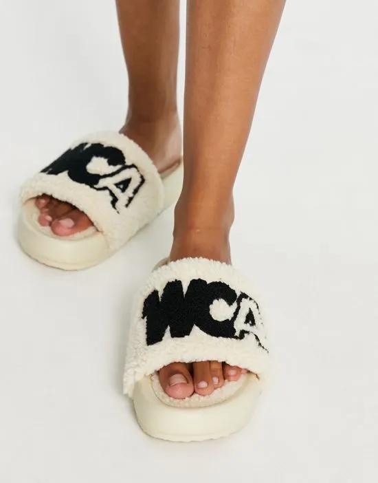 ASOS Weekend Collective borg slides in natural