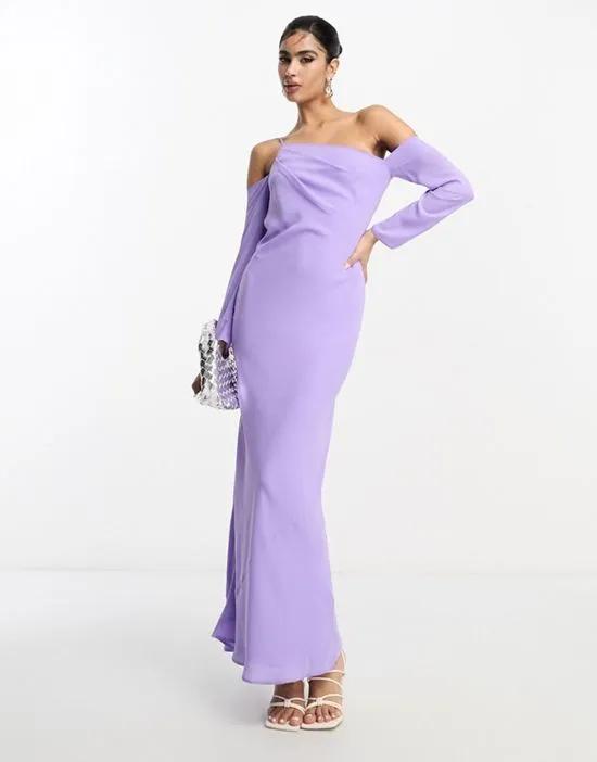 asymmetric maxi dress with cold shoulder detail in lilac