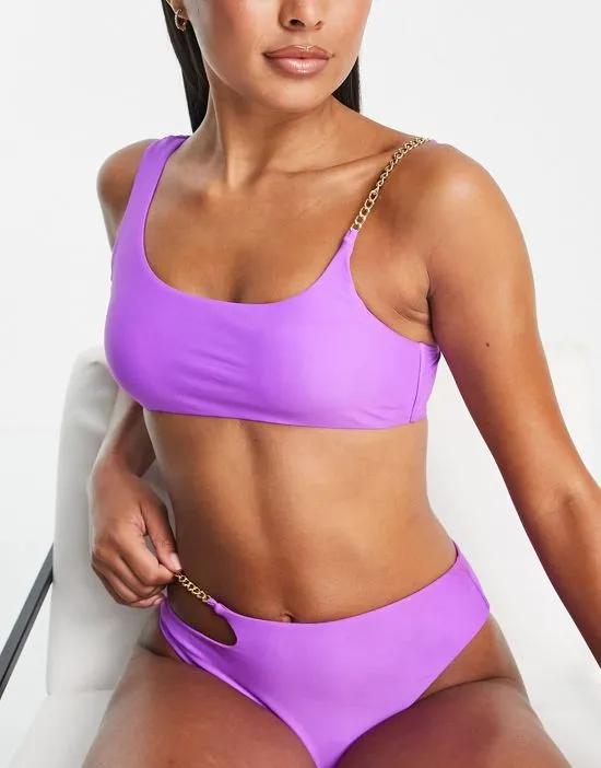 asymmetric strap bikini top in bright purple