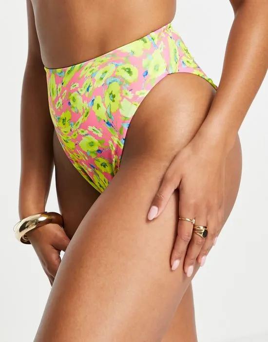 ASYOU high leg high waist bikini bottom in abstract floral print