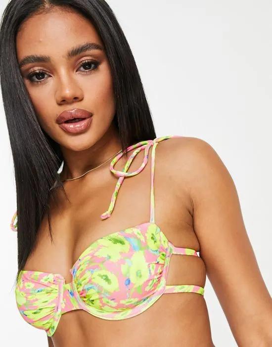 ASYOU underwired ruched bikini top in abstract floral print