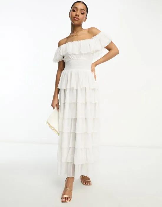 Aurelia bardot tiered maxi dress in white
