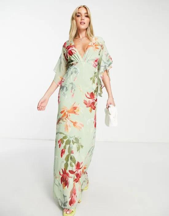 backless maxi dress in sage green floral