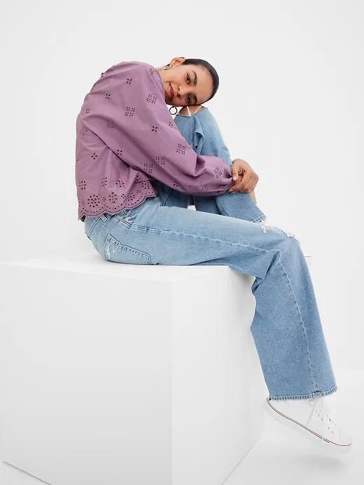 Balloon Sleeve Eyelet Top