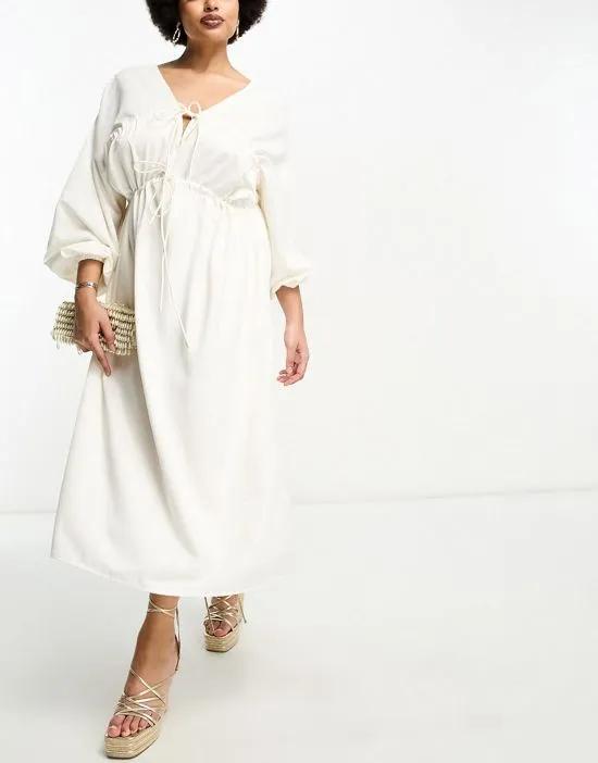 balloon sleeve maxi dress in white