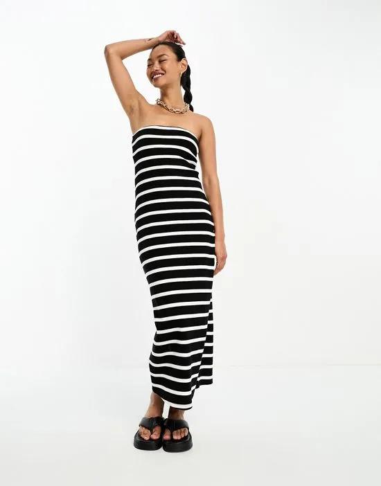 bandeau body-conscious midi dress in mono stripe