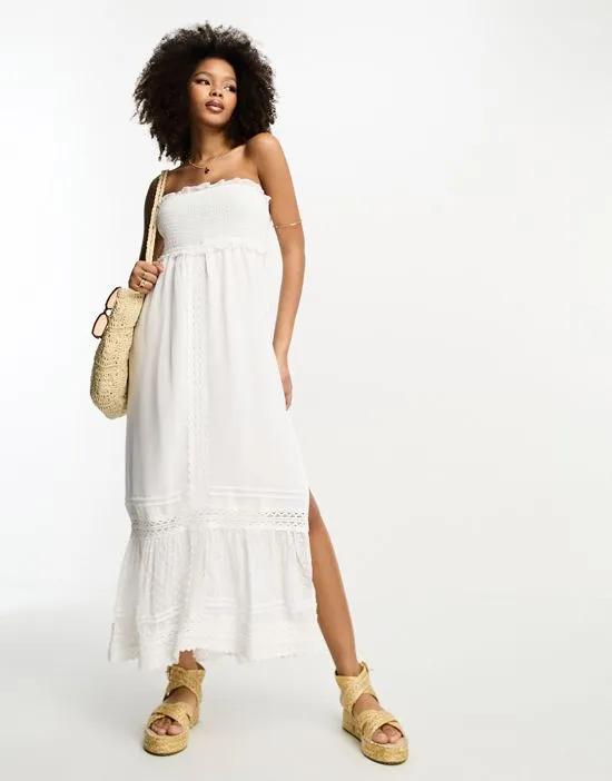 bandeau maxi dress with lace detail in white