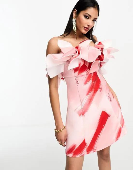 bandeau ruffle mini dress in print