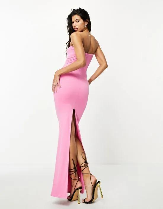 bandeau sculpted maxi body-conscious dress in pink