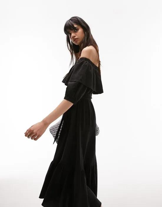 bardot midi dress in black