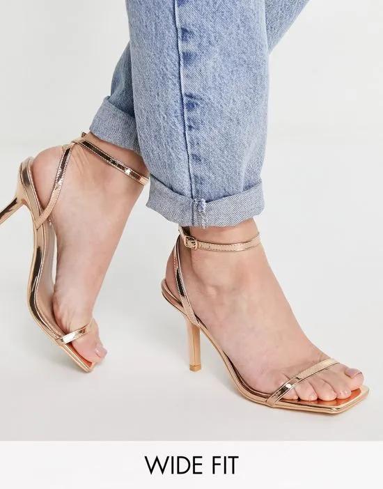 barely there heeled sandals in rose gold
