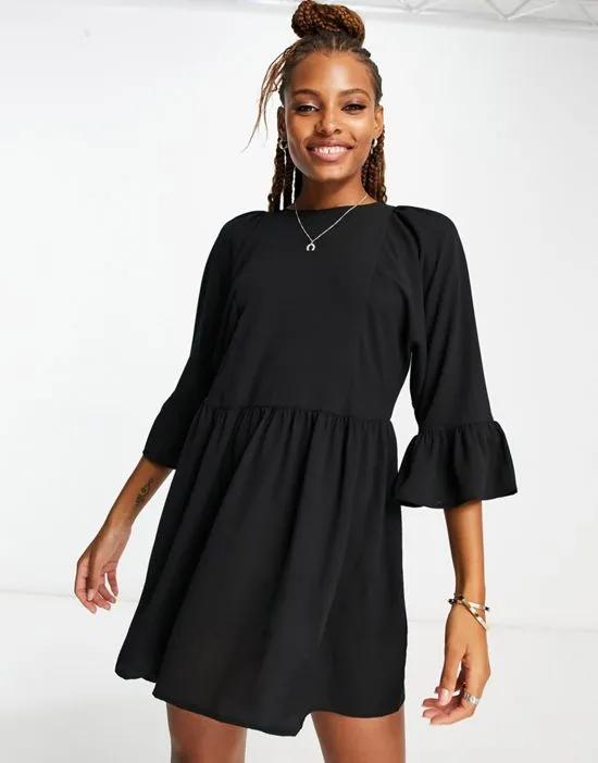 batwing sleeve smock mini dress in black