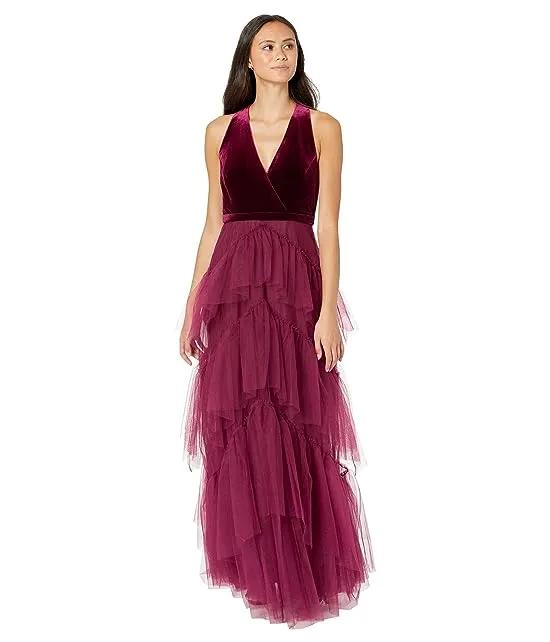 BCBGMAXAZRIA Stretch Velvet Tulle Dress