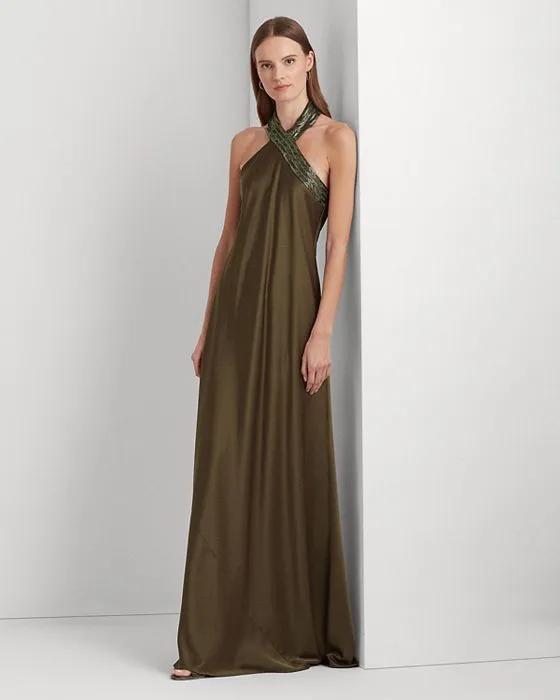 Beaded Satin Charmeuse Gown	