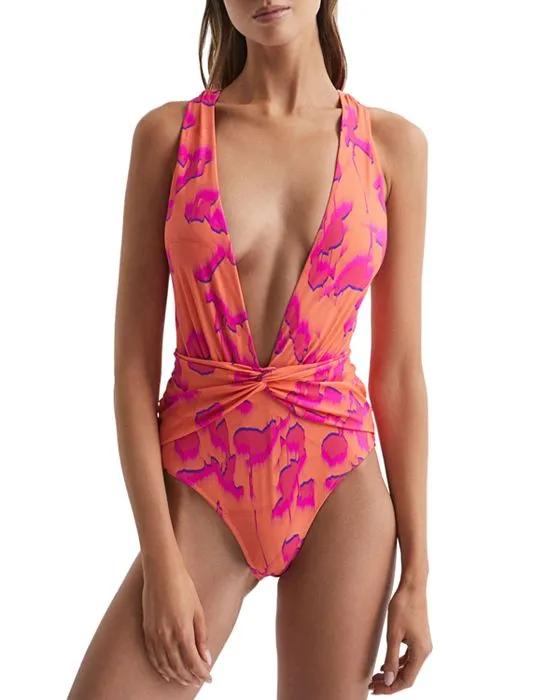 Beatrix Printed Plunge One Piece Swimsuit