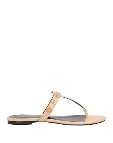 Beige Leather Flip flops