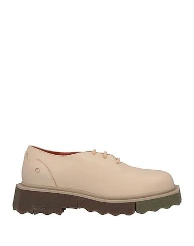 Beige Leather Laced shoes