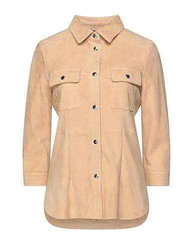Beige Leather Solid color shirts & blouses