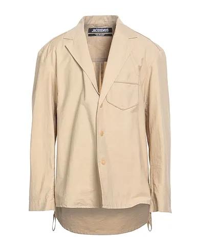 Beige Plain weave Full-length jacket