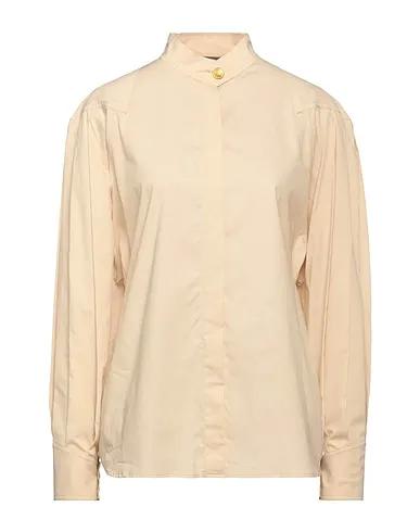 Beige Plain weave Solid color shirts & blouses