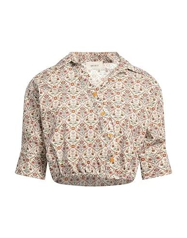 Beige Poplin Floral shirts & blouses