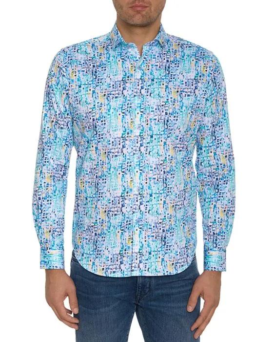 Belmont Cotton Abstract Print Tailored Fit Button Down Shirt