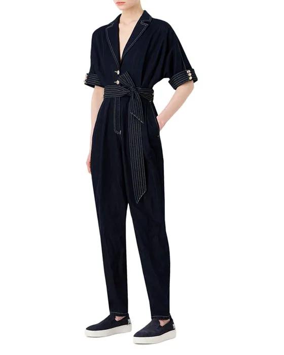 Belted Denim Jumpsuit 