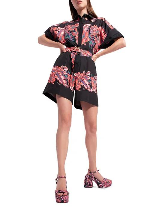 Belted Floral Print Romper 