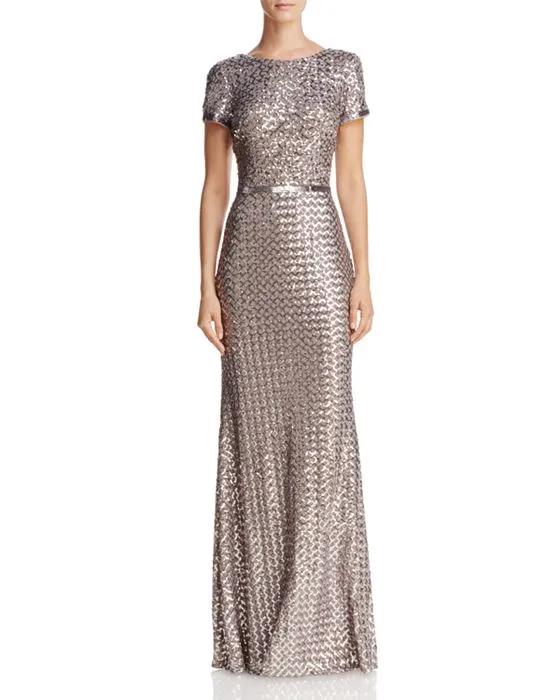Belted Sequin Gown - 100% Exclusive