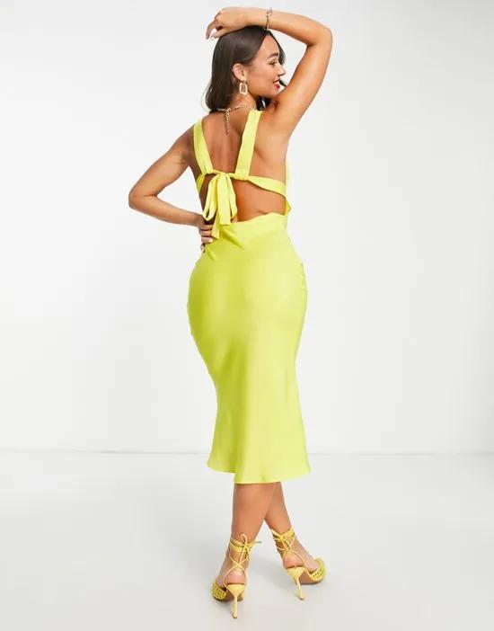 bias cut satin midaxi dress with bust seam detail in yellow