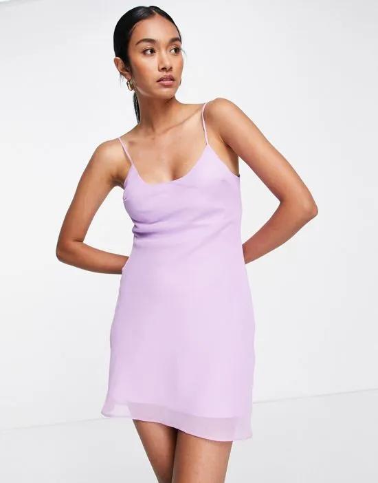 bias cut scoop neck mini dress in lilac