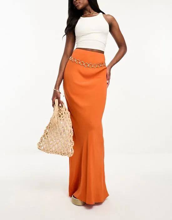 bias maxi skirt in orange