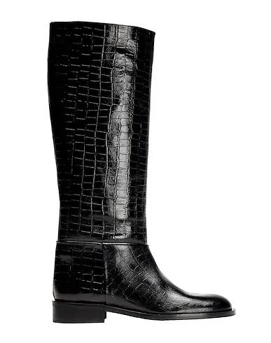 Black Boots CROC PRINTED LEATHER ROUND-TOE HIGH BOOT


