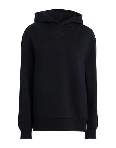 Black Hooded sweatshirt LEATHER MIX HOODIE W/ PLEATS
