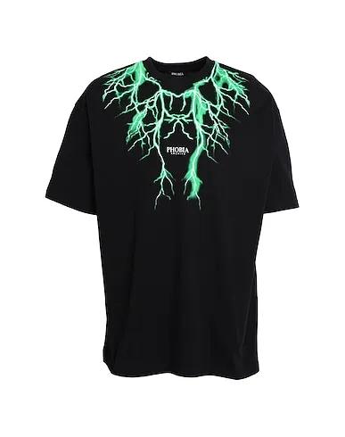 Black Jersey T-shirt T-SHIRT WITH GREEN LIGHTNING ON FRONT