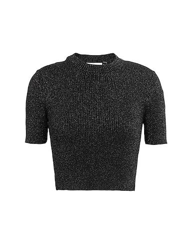 Black Knitted Sweater RIBBED LUREX CROP TOP