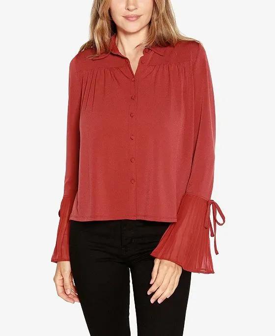 Black Label Bell Sleeve Button Front Blouse Top