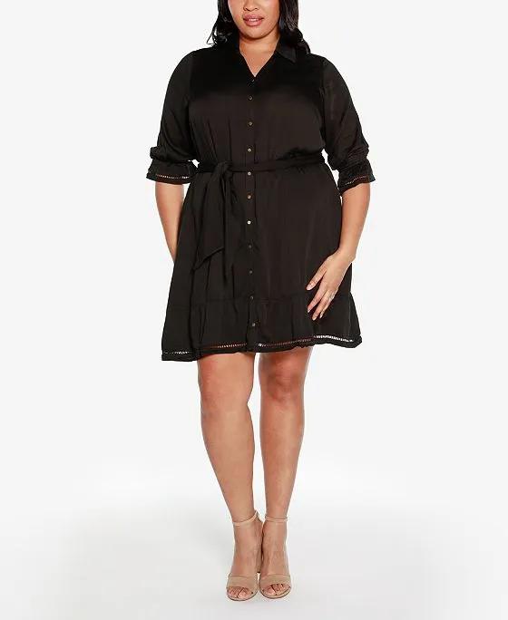 Black Label Plus Size Collared Button Front Dress