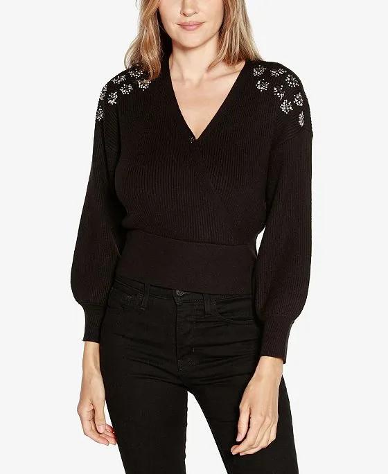 Black Label Women's Embellished Drop Shoulder Wrap Sweater