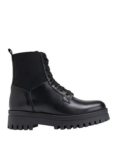 Black Leather Ankle boot LEATHER-NYLON LACE-UP ANKLE BOOT

